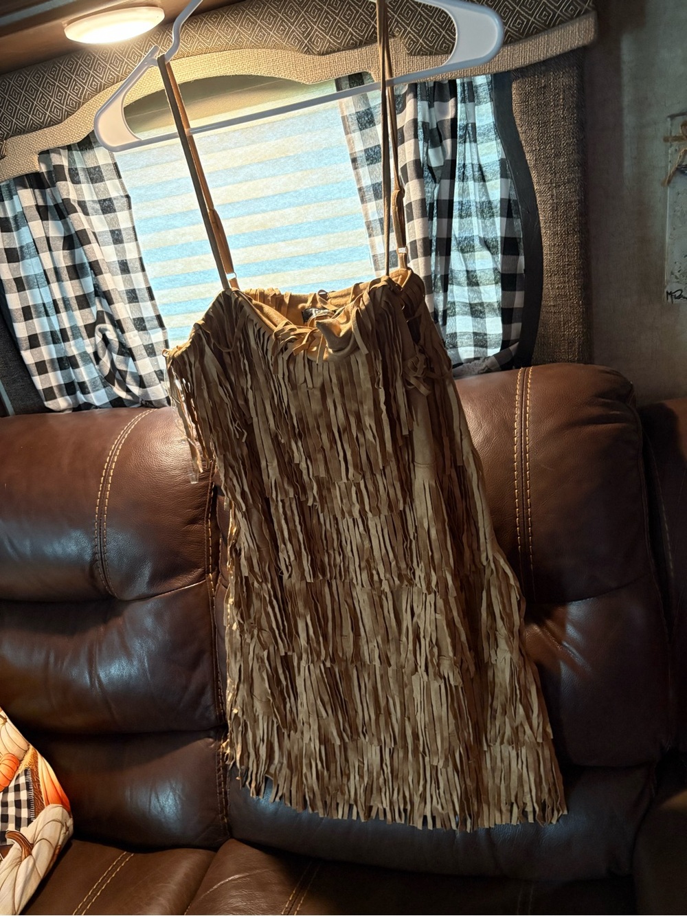 Fringed Tassel dress— tan, lg